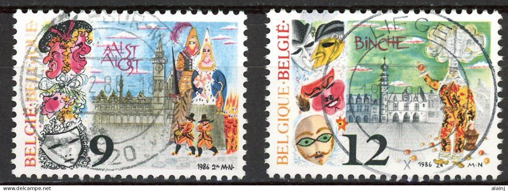 BE   2200 - 2201   Obl.   ---   Folklore Alost Et Binche Villes De Carnaval  --  Belles Oblitérations Centrales - Oblitérés