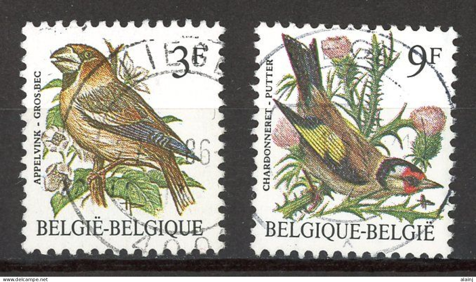 BE   2189 - 2190   Obl.   ---   Oiseaux Buzin : Gros Bec Et Chardonneret  --  Belles Oblitérations Centrales Liège - Usati