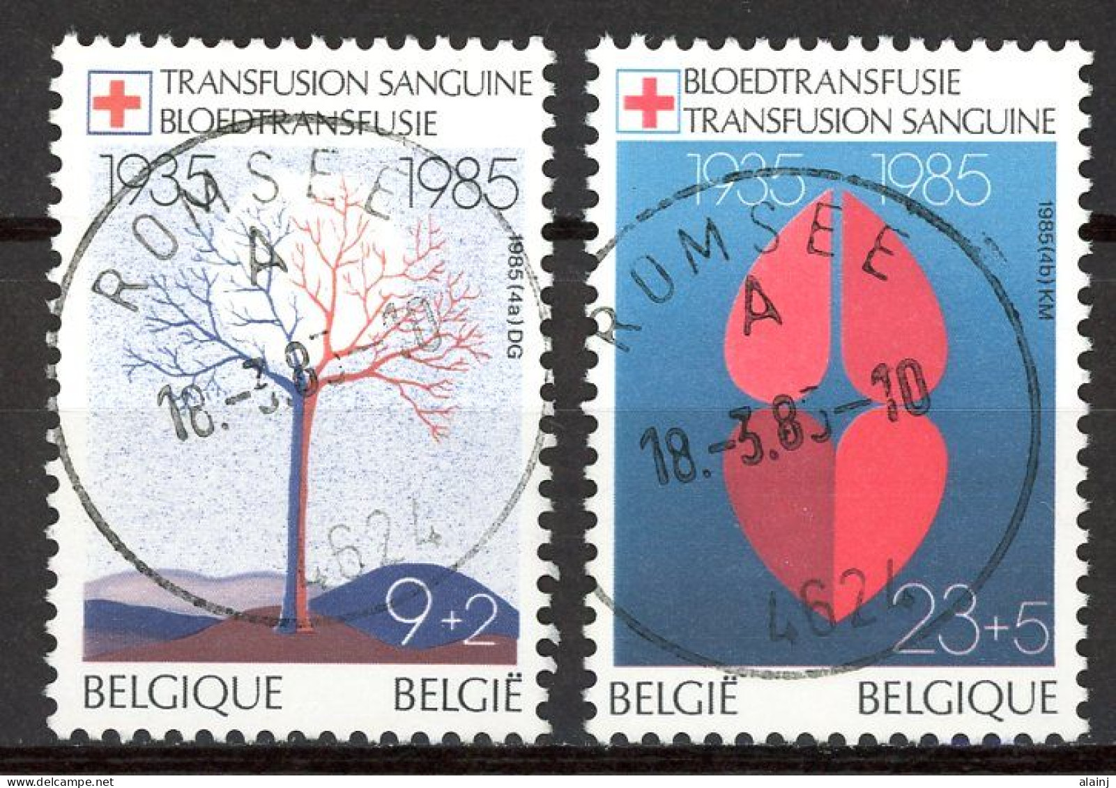 BE   2161 - 2162   Obl.   ---   Croix Rouge : Transfusion  --  Oblitérations Centrales Romsée - Usati