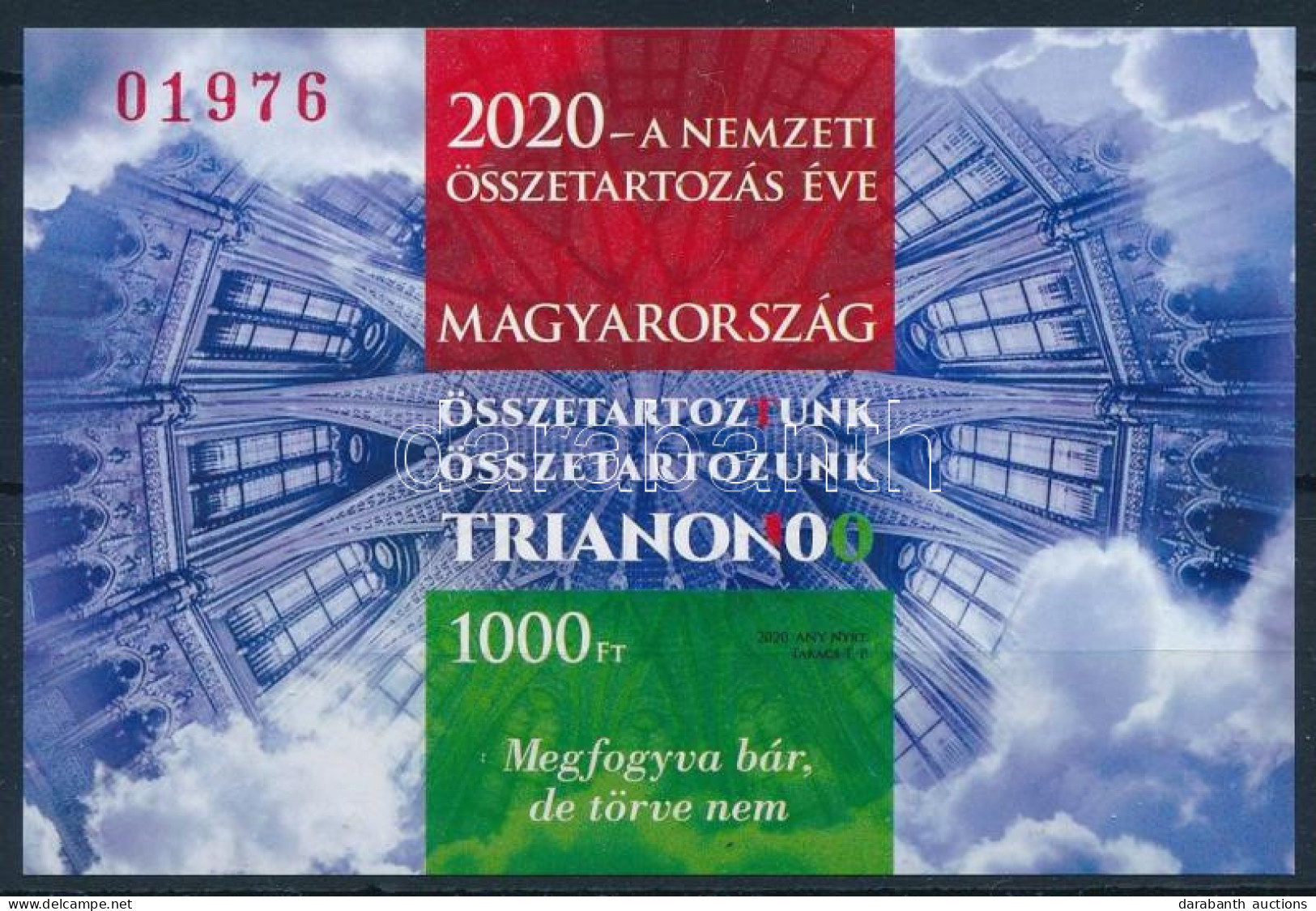 ** 2020 A Nemzeti összetartozás éve - Trianon Vágott Blokk Piros Sorszámmal (8.000) - Sonstige & Ohne Zuordnung