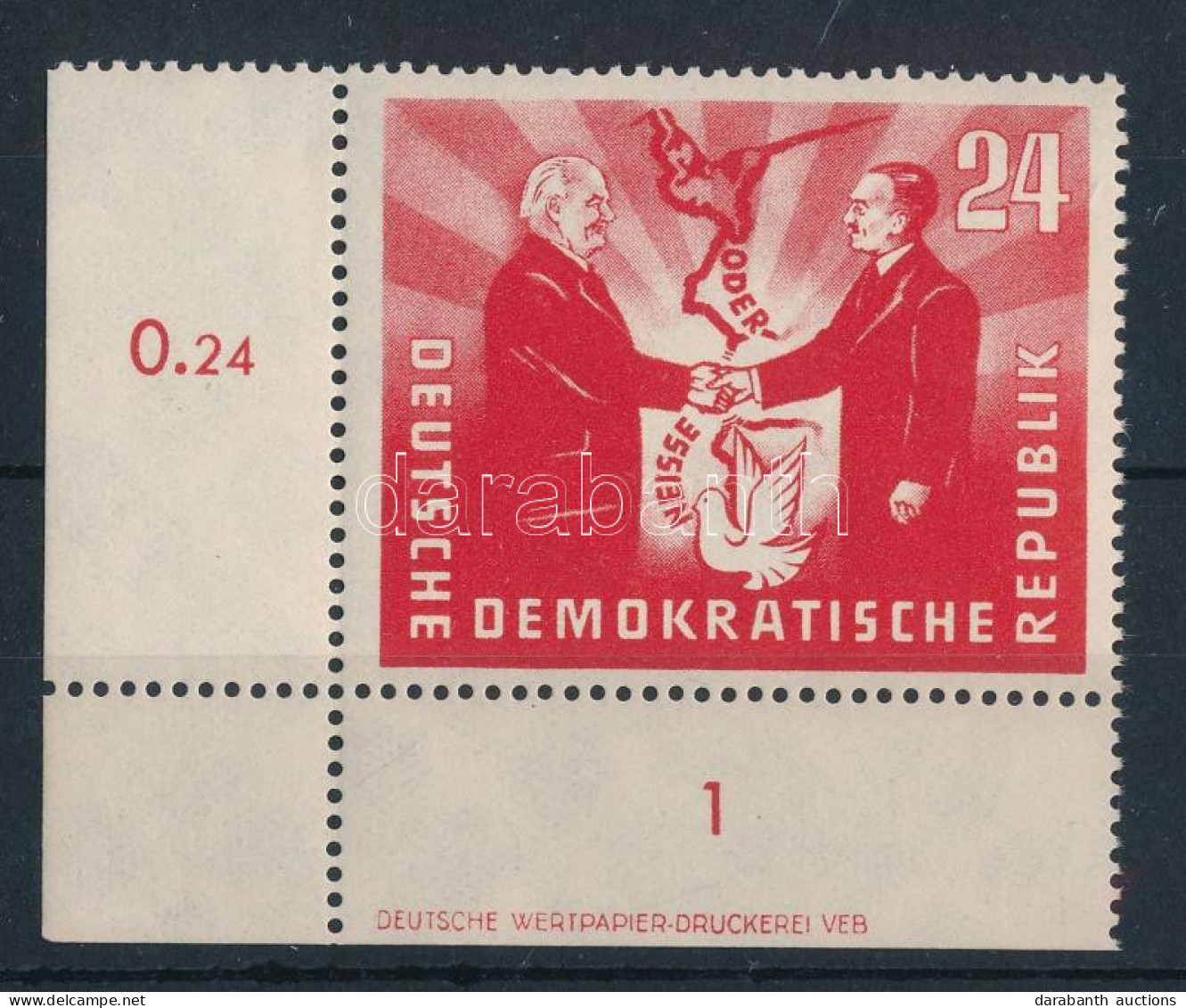 ** NDK 1951 Német-lengyel Barátság ívszéli Mi 284 DZ (Mi EUR 100.-) - Sonstige & Ohne Zuordnung