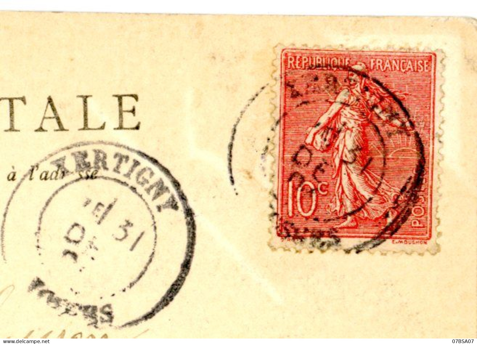 TYPE 18 TARDIF XX° VOSGES CP 1904 XERTIGNY TYPE 18 TARDIF SUR 10C SEMEUSE LIGNEE CP DFT ANGLES - 1903-60 Semeuse Lignée