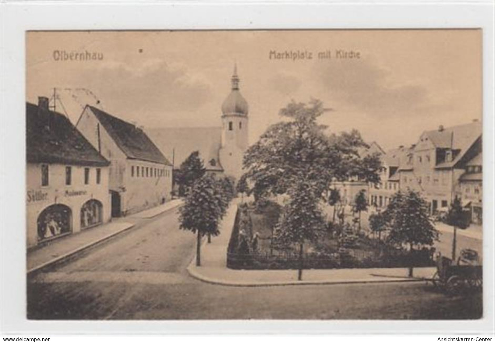 39084702 - Olbernhau Im Erzgebirge. Marktplatz Mit Kirche Gelaufen, 1932. Leichte Stempelspuren, Kleiner Knick Oben Lin - Olbernhau