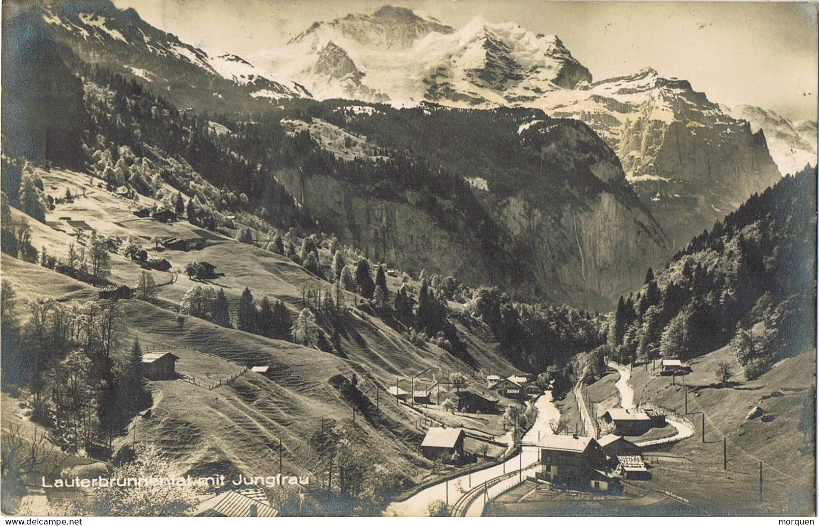 54748. Postal INTERLAKEN (Berna) Suisse 1924. Vista De  LAUTERBRUNNENTAL Mit Jungfrau - Lettres & Documents