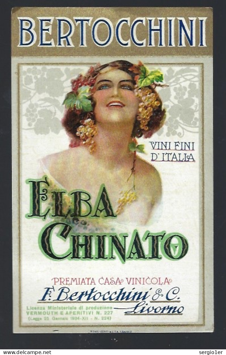 Etiquette Vin  Elba Chinato  Vin Fin Italien  F Bertocchini & C Livorno " Femme" - Rouges
