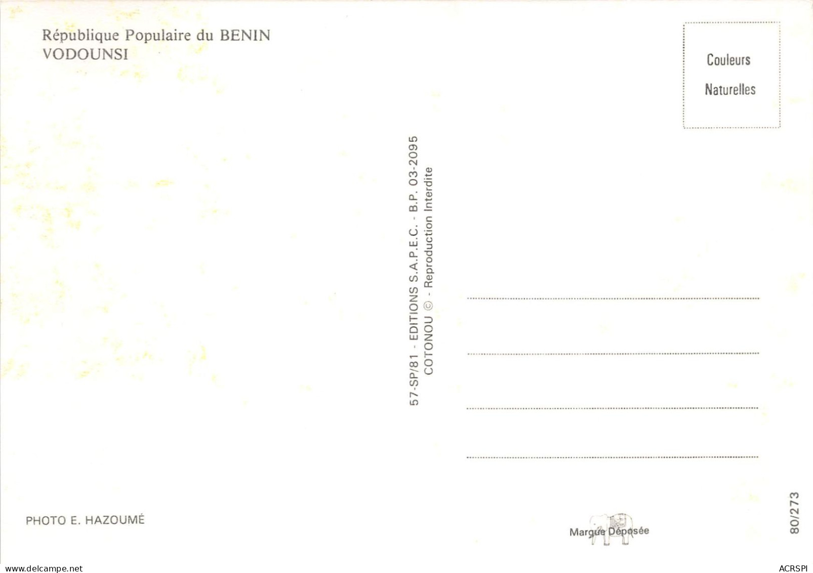  BENIN VODOUNSI 2(scan Recto-verso) MA196 - Benín