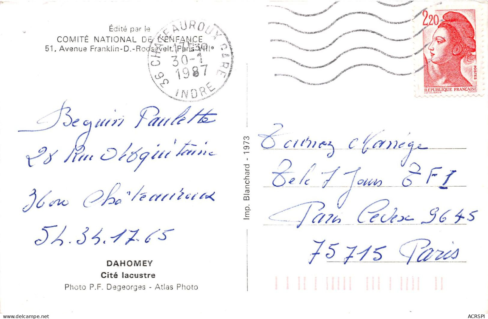 BENIN DAHOMEY Cite Lacustre 37(scan Recto-verso) MA195 - Benín