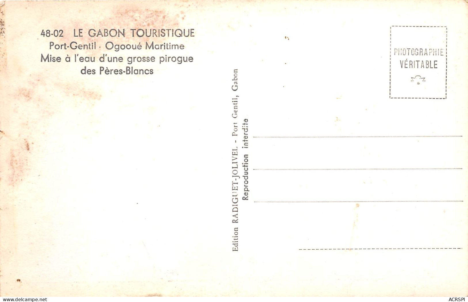 AEF GABON Port Gentil Ogooue Maritime Mise A L Eau D Une Grosse Pirogue Des Peres Blancs 31(scan Recto-verso) MA187 - Gabon