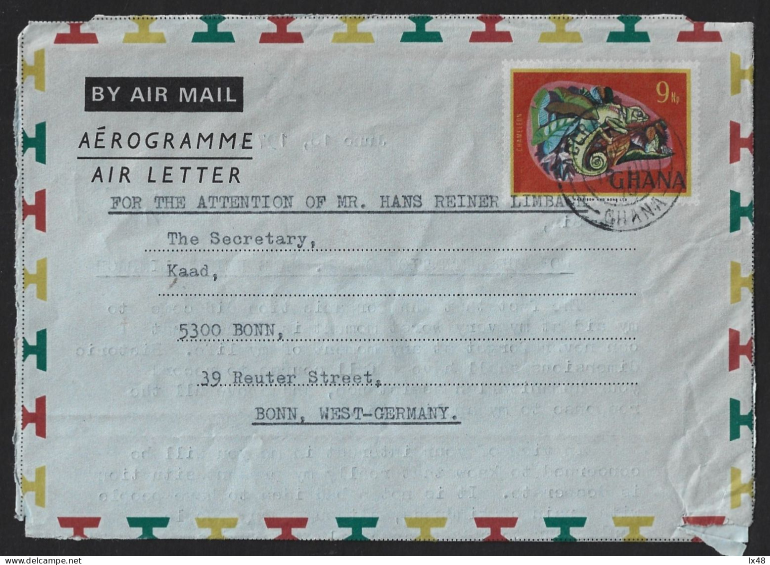 Chameleon. Chamaeleonidae. Aerogram Of Ghana Circulated 1970. Kameleon. Kameleonidae. Aerogram Van Ghana Circuleerde In - Turtles