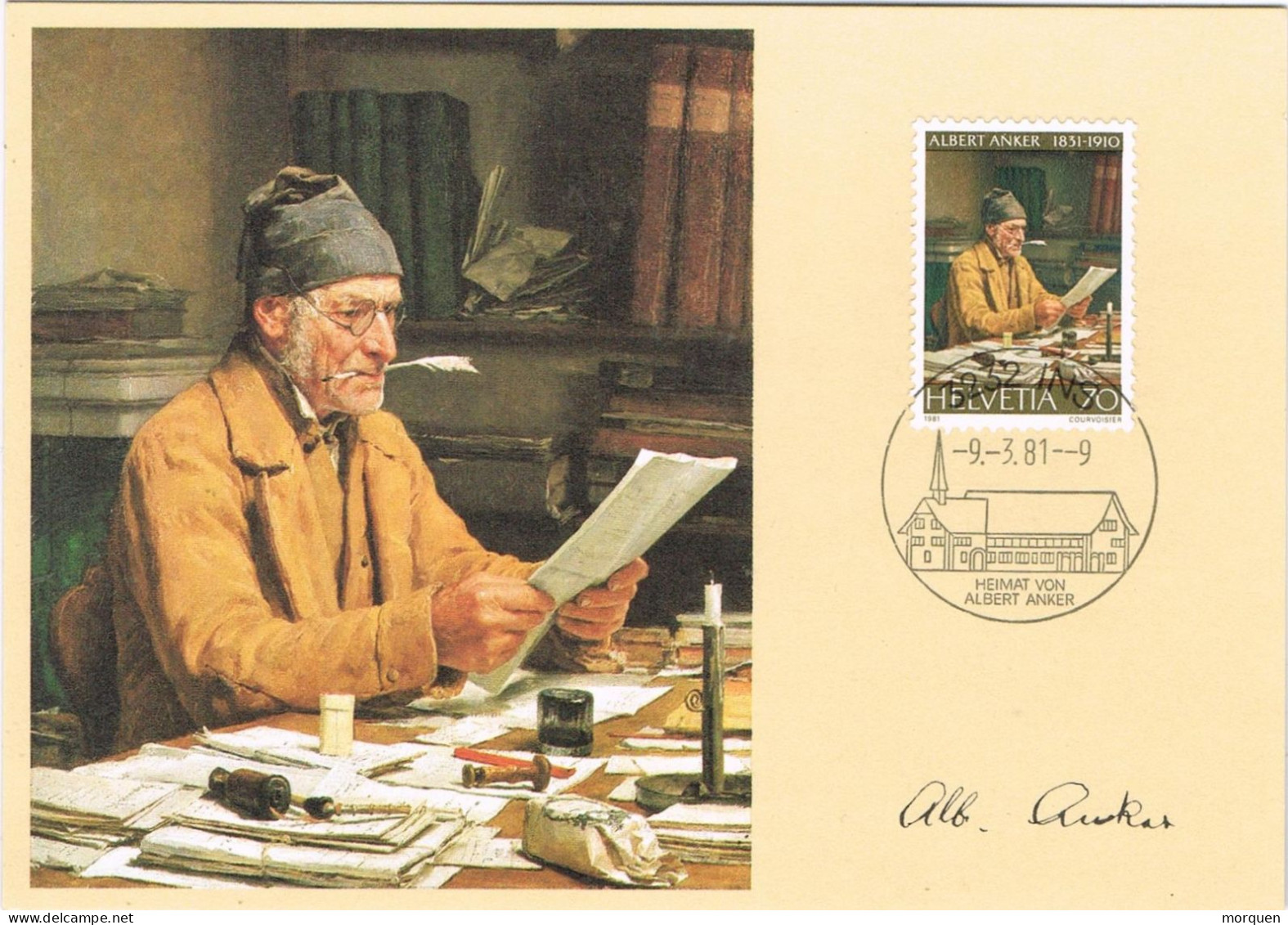 54749. Tarjeta INS (Berna) Suisse 1981. Heimat Von ALBERT ANKER, Pintor. Imagen Secretario Comunal - Briefe U. Dokumente