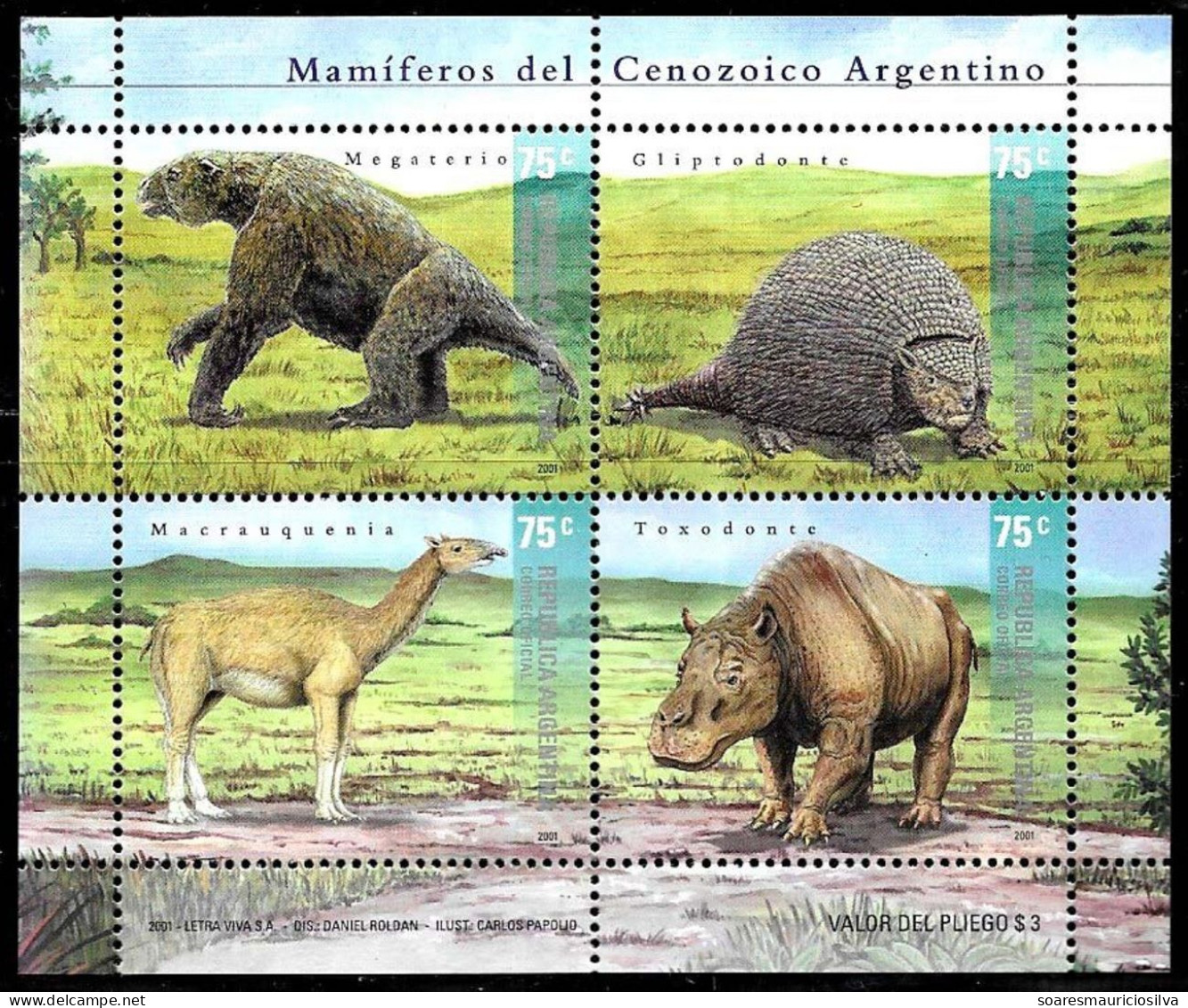 Argentina 2001 Souvenir Sheet Mammal Of The Argentine Cenozoic Prehistoric Fauna Extinct Animal Mint - Prehistóricos