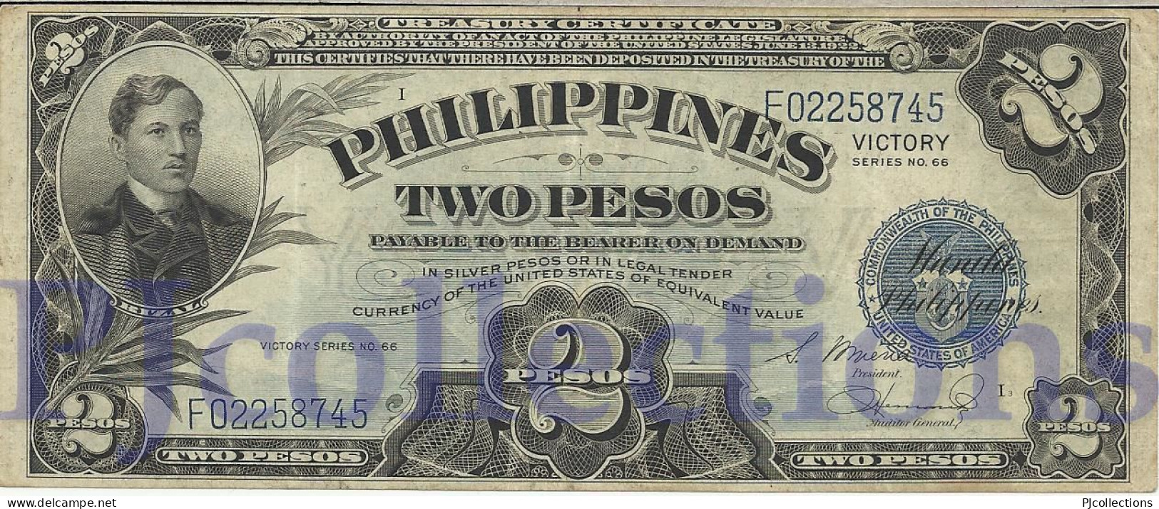 PHILIPPINES 2 PESOS 1944 PICK 95a AXF - Philippinen