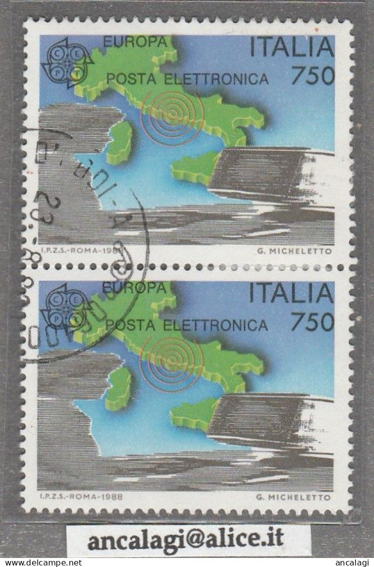 USATI ITALIA 1988 - Ref.0572B "EUROPA UNITA" 1 Val. In Coppia - - 1981-90: Oblitérés
