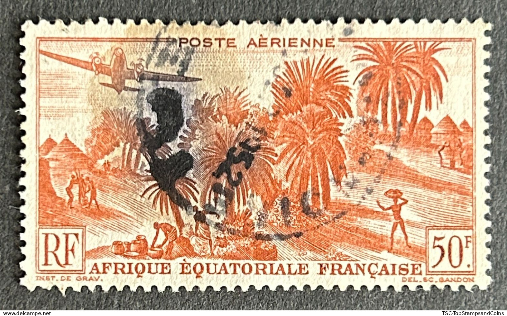 FRAEQPA50U - Airmail - African Landscape - 50 F Used Stamp - AEF - 1947 - Usados