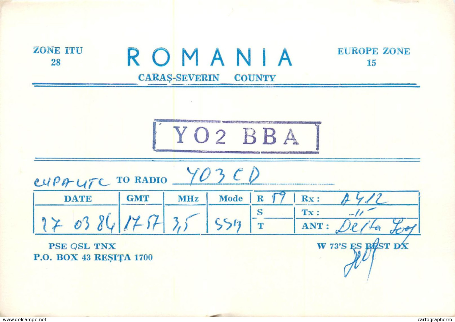 Romania Radio Amateur QSL Post Card Y02BBA Y03CD - Radio Amatoriale