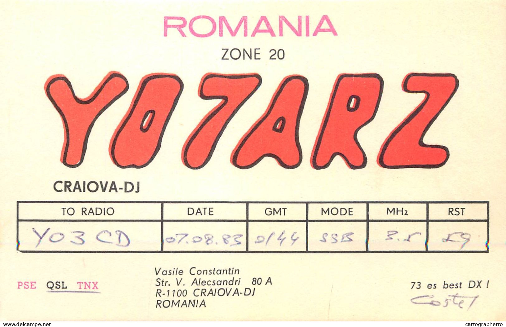 Romania Radio Amateur QSL Post Card Y07ARZ Y03CD - Radio Amateur