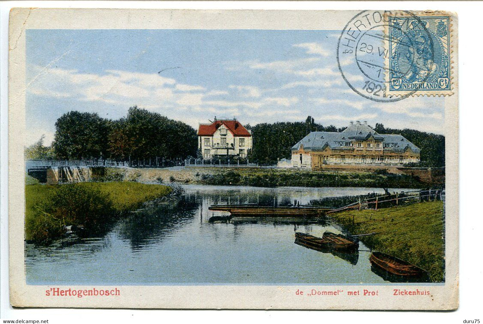 PAYS BAS CPA Couleur Voyagé 1911 * S'Hertogenbosch De " Dommel " Met Prot Ziekenhuis ( Hôpital ) - 's-Hertogenbosch