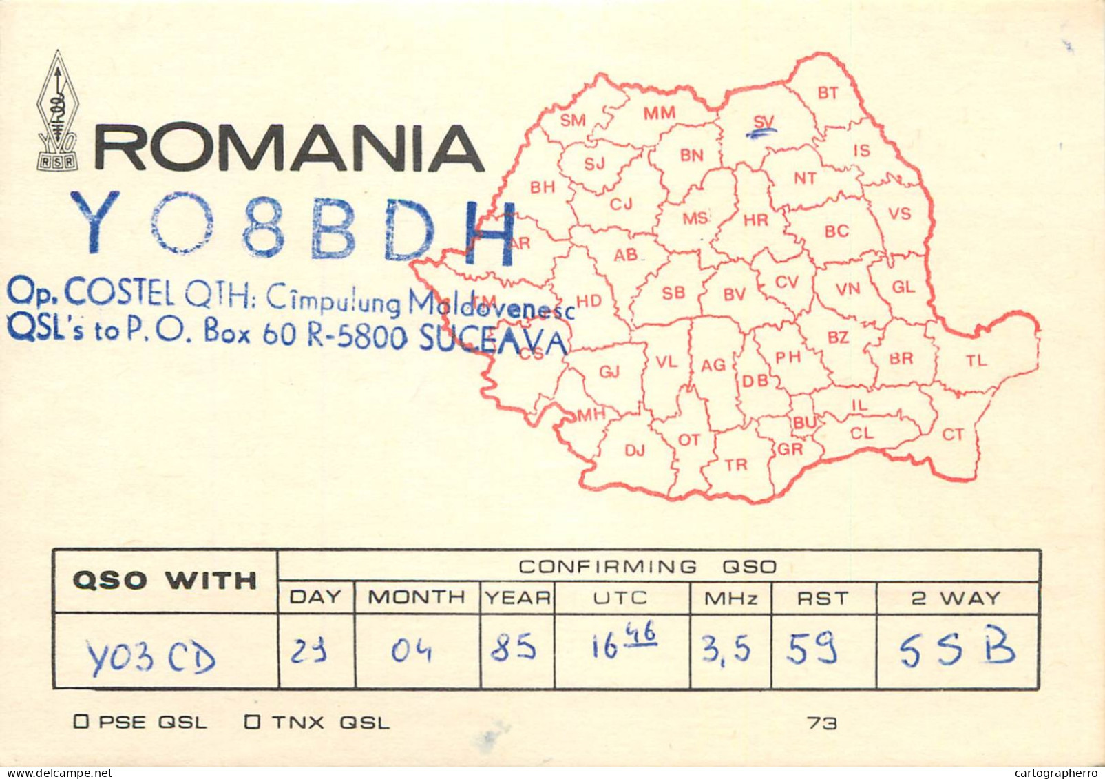 Romania Radio Amateur QSL Post Card Y08BDH Y03CD - Radio Amateur