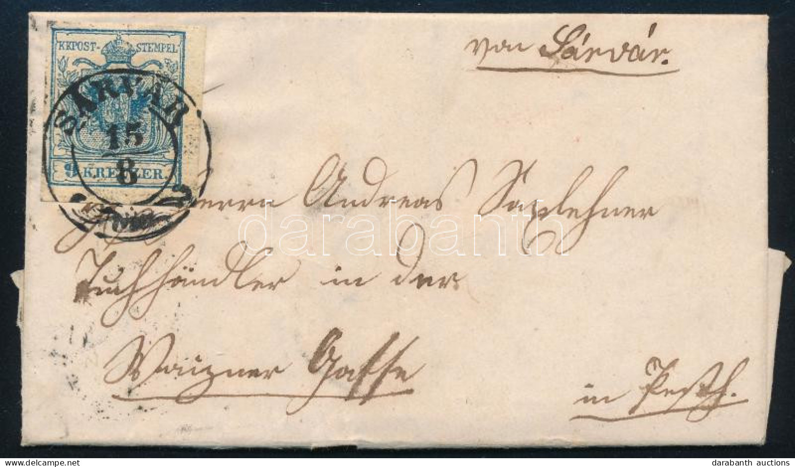 1853 Kis Méretű Levél 9kr III/a Típussal Bérmentesítve "SÁRVÁR" - "PESTH" Teljes Tartalommal - Other & Unclassified