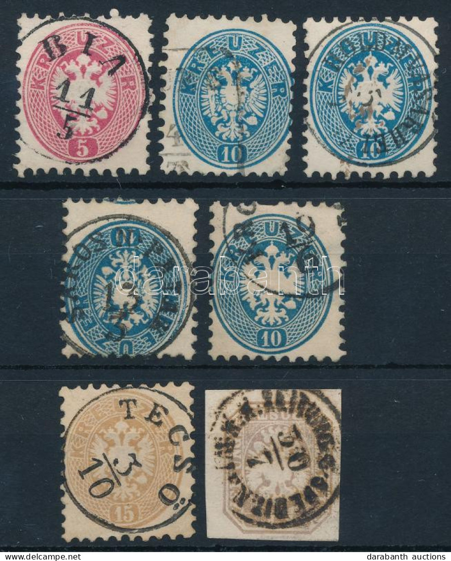 O 1864 5kr + 4 X 10kr + 15kr + Hírlapbélyeg, Benne "BIA" (Gudlin 400 P), "TECSÖ" (Gudlin 150 P) Bélyegzések - Autres & Non Classés