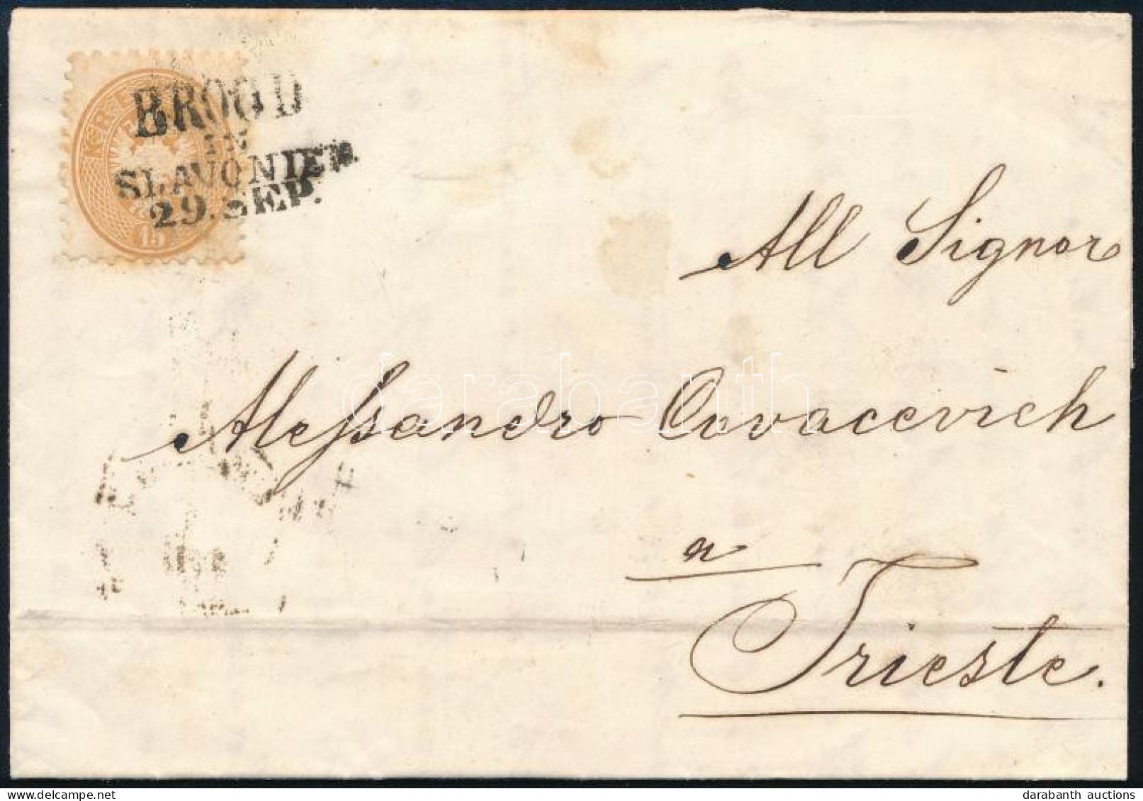 1864 Teljes Levél 15kr Bérmentesítéssel "BROOD/IN/SLAVONIEN" - Triest - Autres & Non Classés