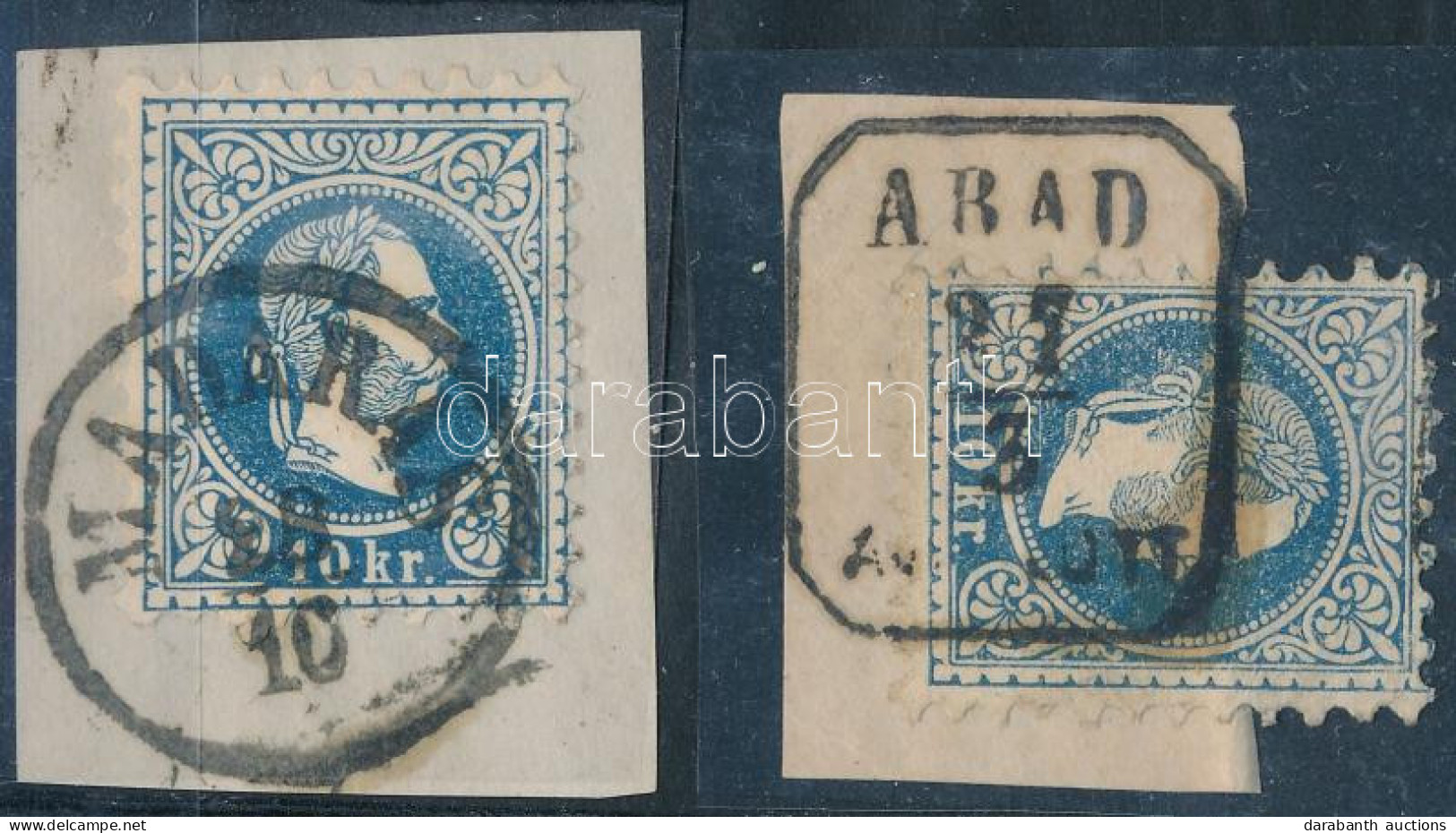 1867 2 Db 10kr 1-1 Kivágáson "MADARAS", "ARAD / AJÁNLOTT" - Sonstige & Ohne Zuordnung