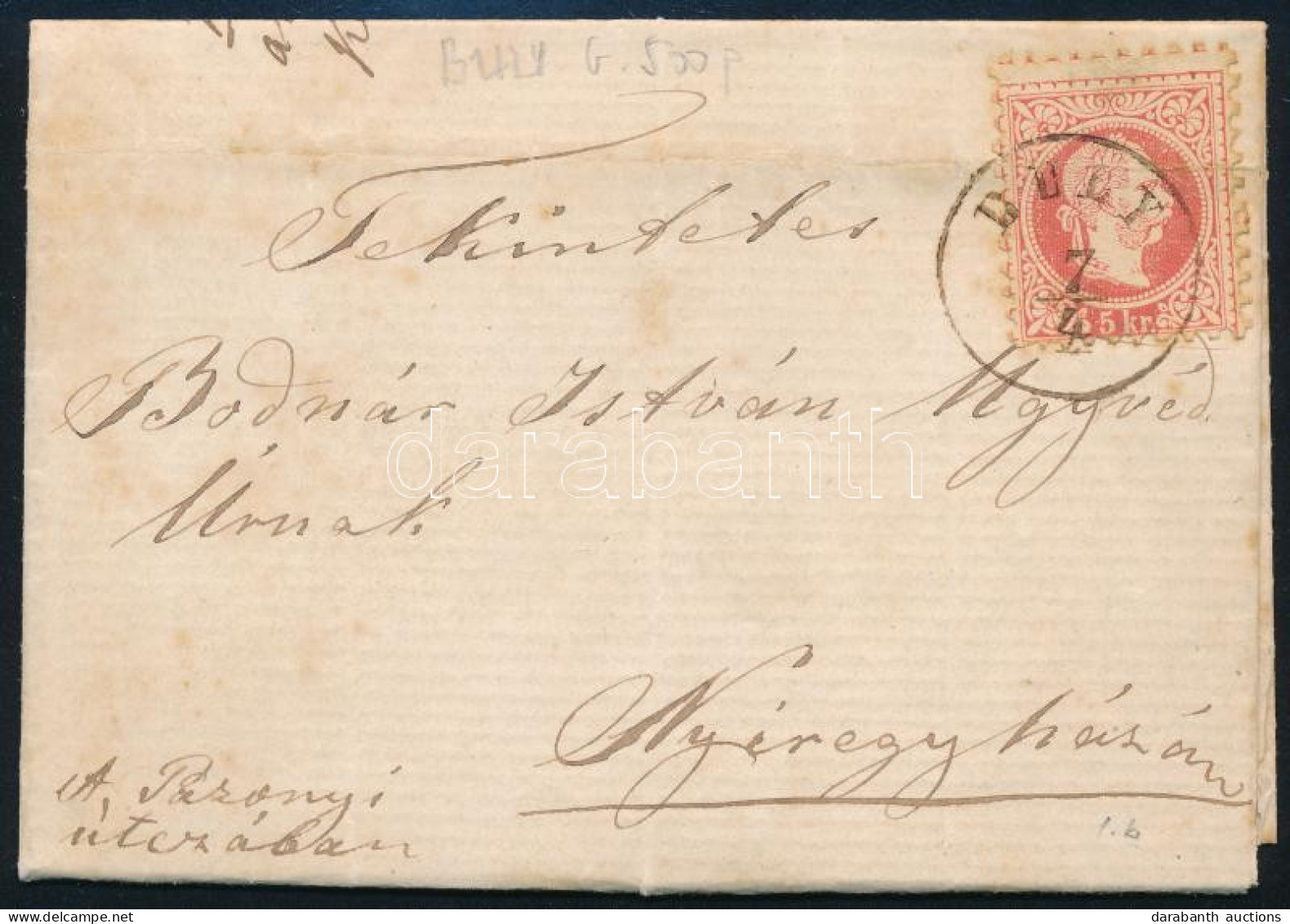 1869 5kr (hajtott) Levélen / 5kr (folded) On Cover "BULY" (Gudlin 500 P) - Sonstige & Ohne Zuordnung