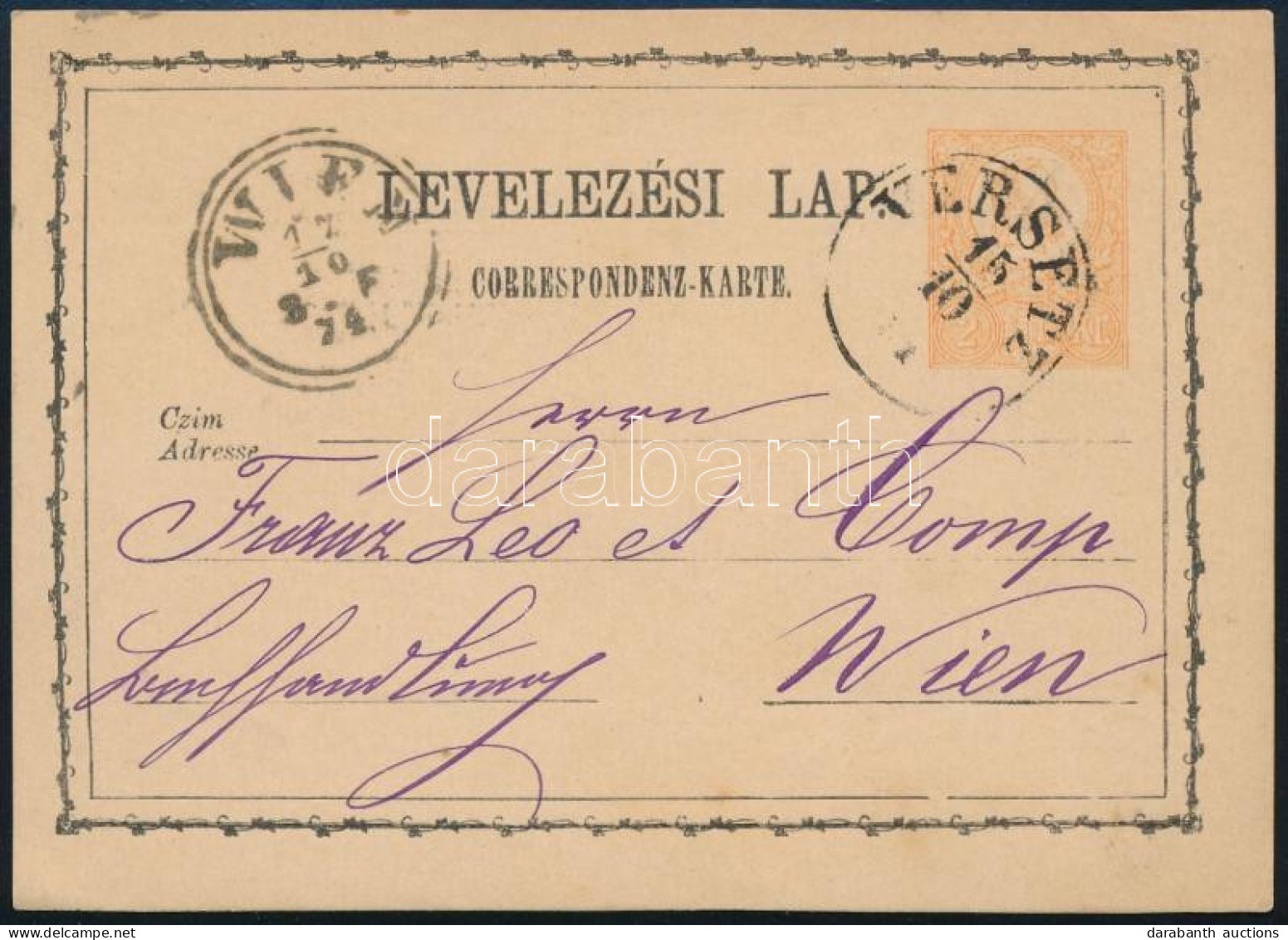 1871 2kr Díjjegyes Levelezőlap (narancssárga) "VERSETZ" - "WIEN" - Andere & Zonder Classificatie