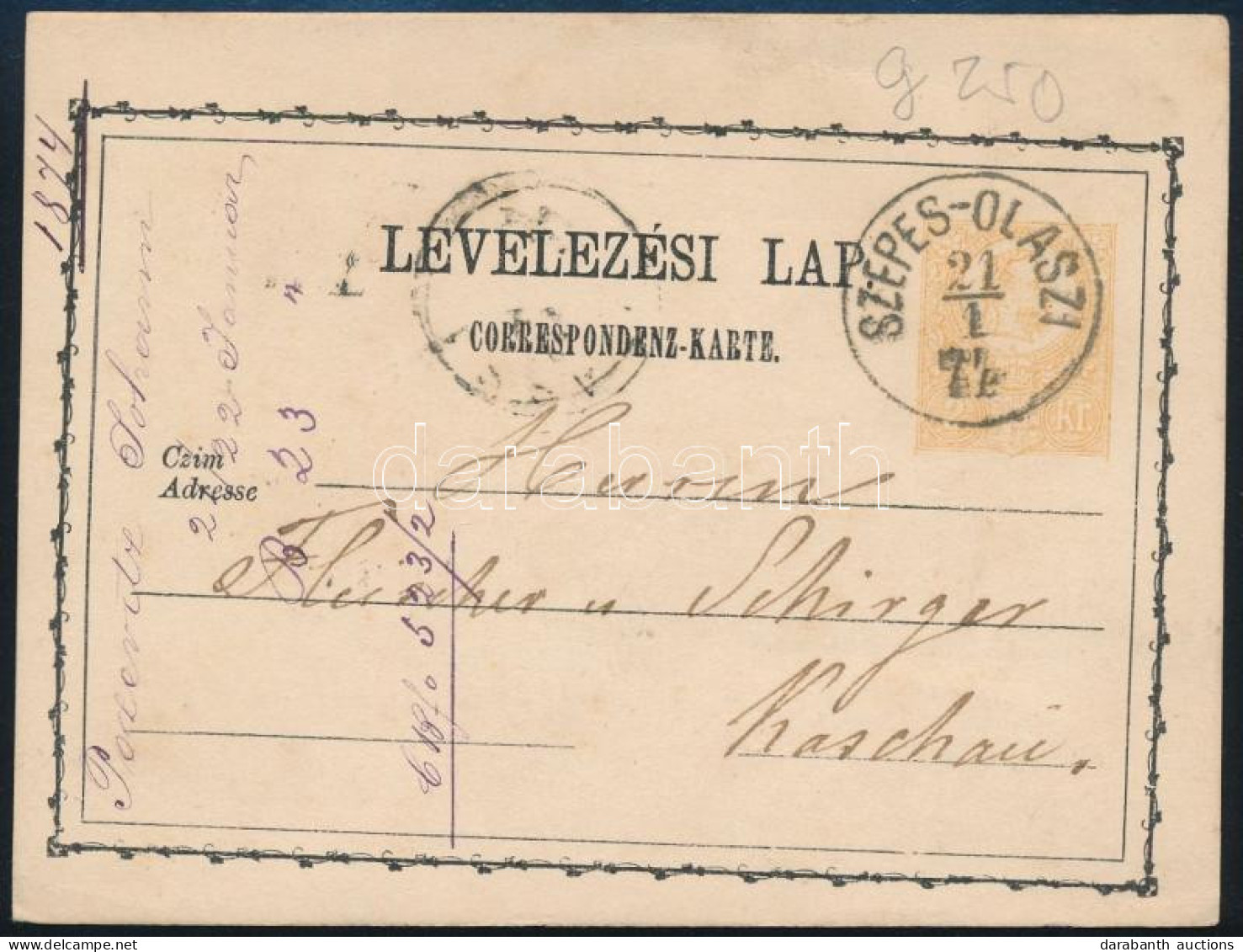 1871 2kr Díjjegyes Levelezőlap "SZEPES-OLASZI" (Gudlin 250 P) - Other & Unclassified