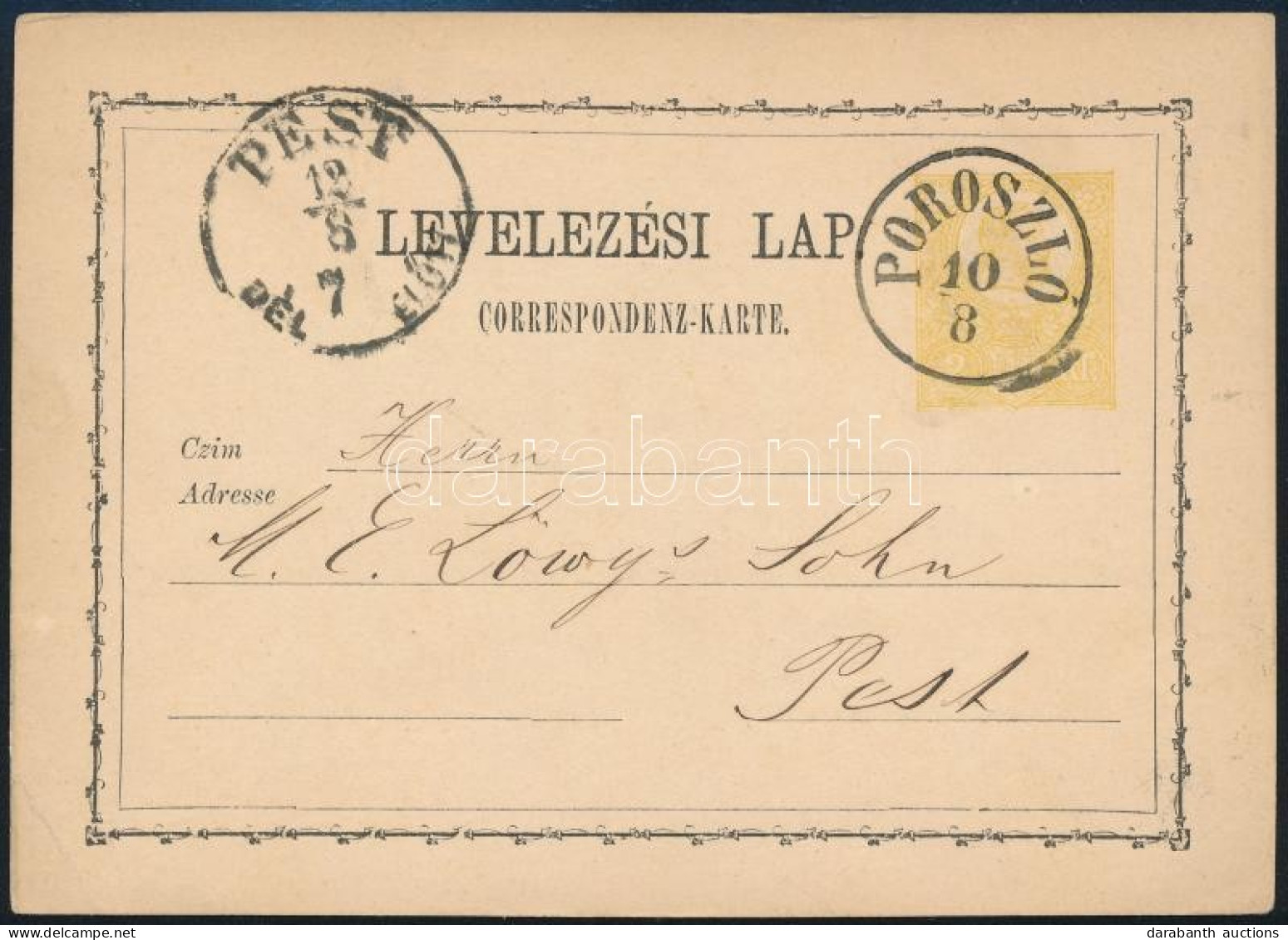 1871 2kr Díjjegyes Levelezőlap / PS-card "POROSZLÓ" - Autres & Non Classés