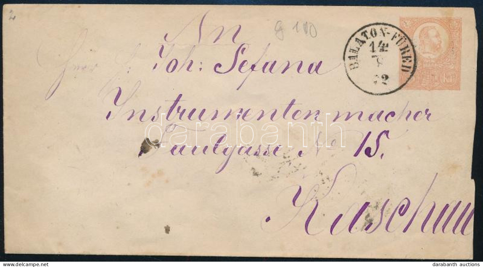 1872 5kr Díjjegyes Levél "BALATON-FÜRED" (Gudlin 100 P) - "(KASS)A" - Other & Unclassified