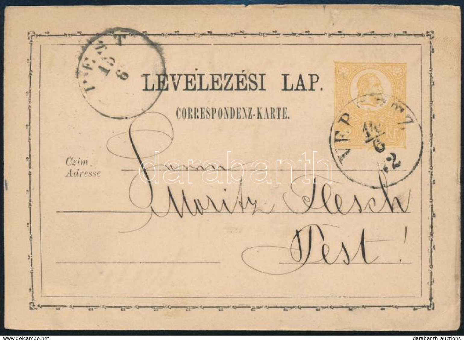 1872 2kr Díjjegyes Levelezőlap "VERSETZ" - "PEST" - Other & Unclassified