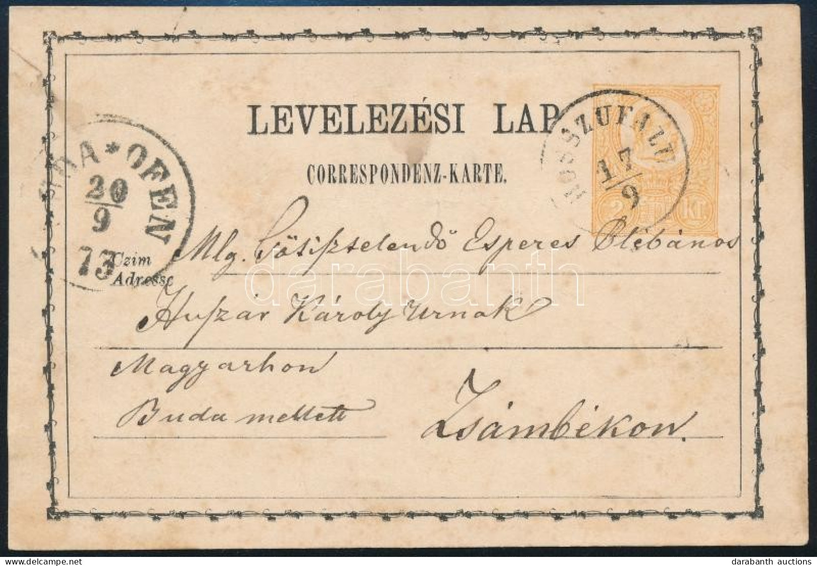 1873 2kr Díjjegyes Levelezőlap / PS-card "HOSSZÚFALU" (Gudlin 400 P) - Altri & Non Classificati