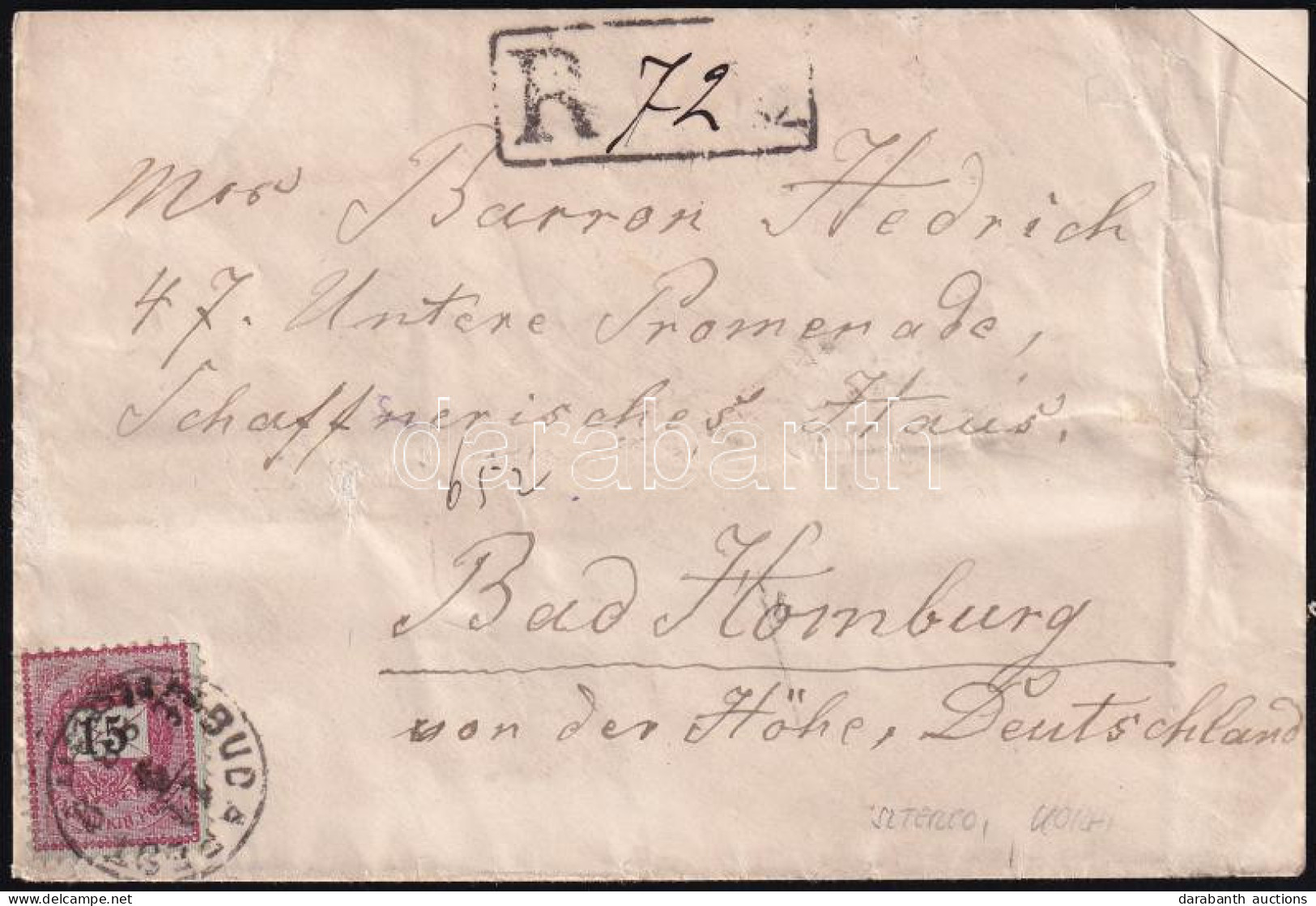1888 Feketeszámú Krajcáros Sztereotip Korai 15kr Ajánlott Levélen, "BUDAPEST" - Hornburg - Altri & Non Classificati