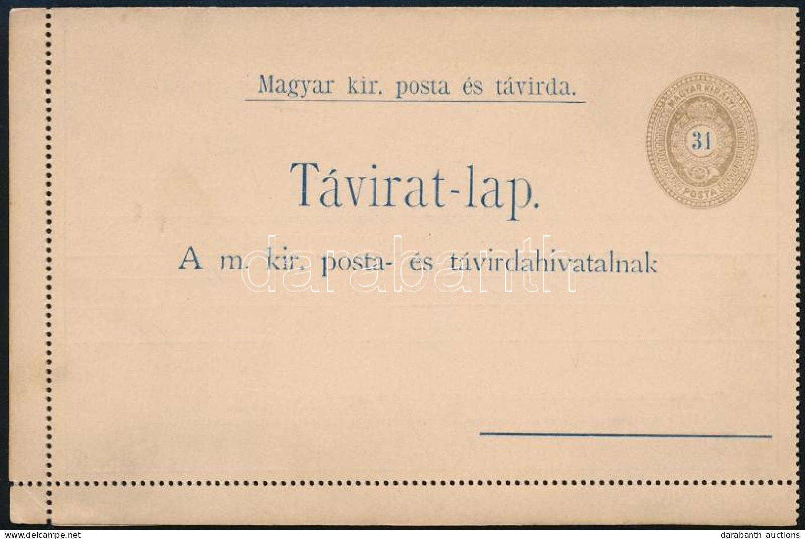 1892 Használatlan 31kr Díjjegyes Táviratlap - Autres & Non Classés