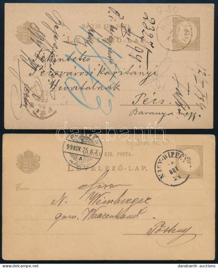 1894/1899 2 Db 2kr Díjjegyes Levelezőlap "NAGY-RIPPÉN" és "HÓDSÁGH" (Gudlin 200 P) - Autres & Non Classés