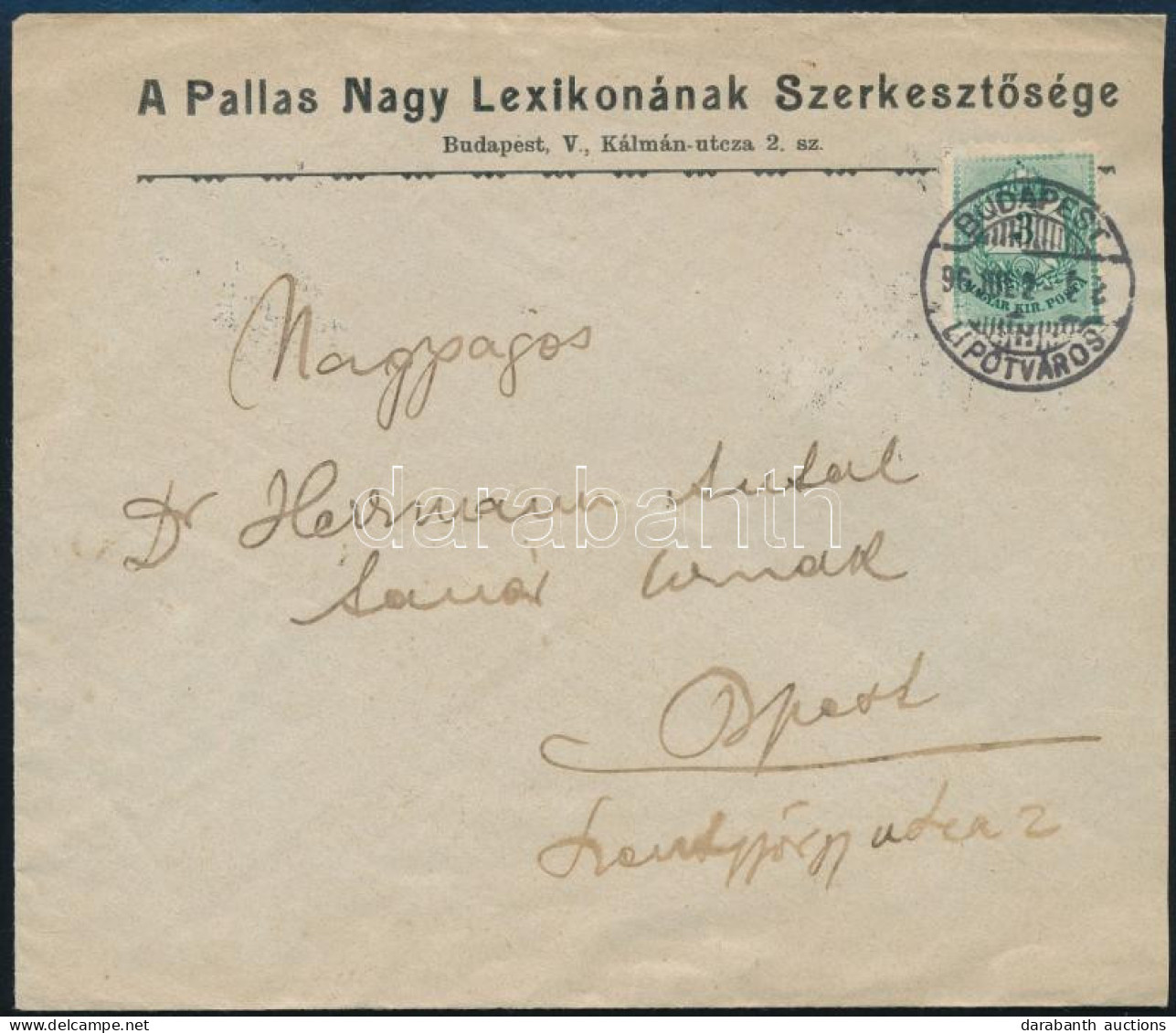 1896 Helyi Levél Színesszámú 3kr Bérmentesítéssel "BUDAPEST / LIPÓTVÁROS" Kiállítási Minőségben - Autres & Non Classés