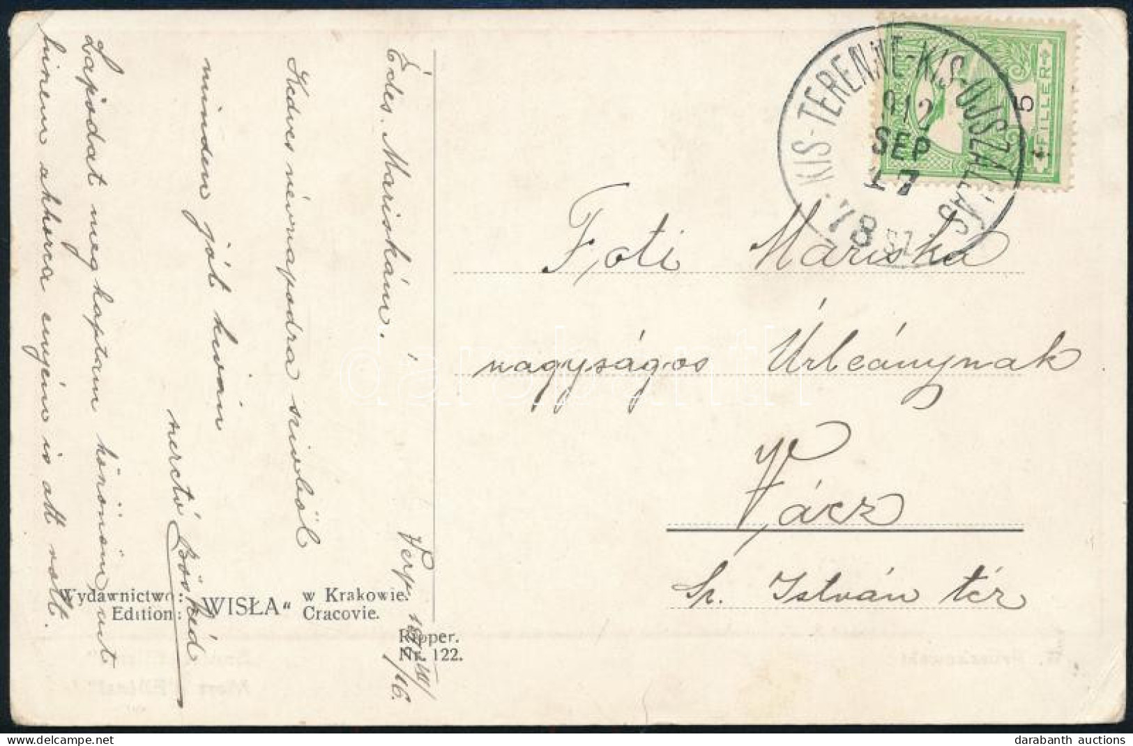1912 Képeslap KIS-TERENNE-KIS-UJSZÁLLÁS Vasúti Mozgóposta Bélyegzéssel / Postcard With Railway Postmark - Autres & Non Classés