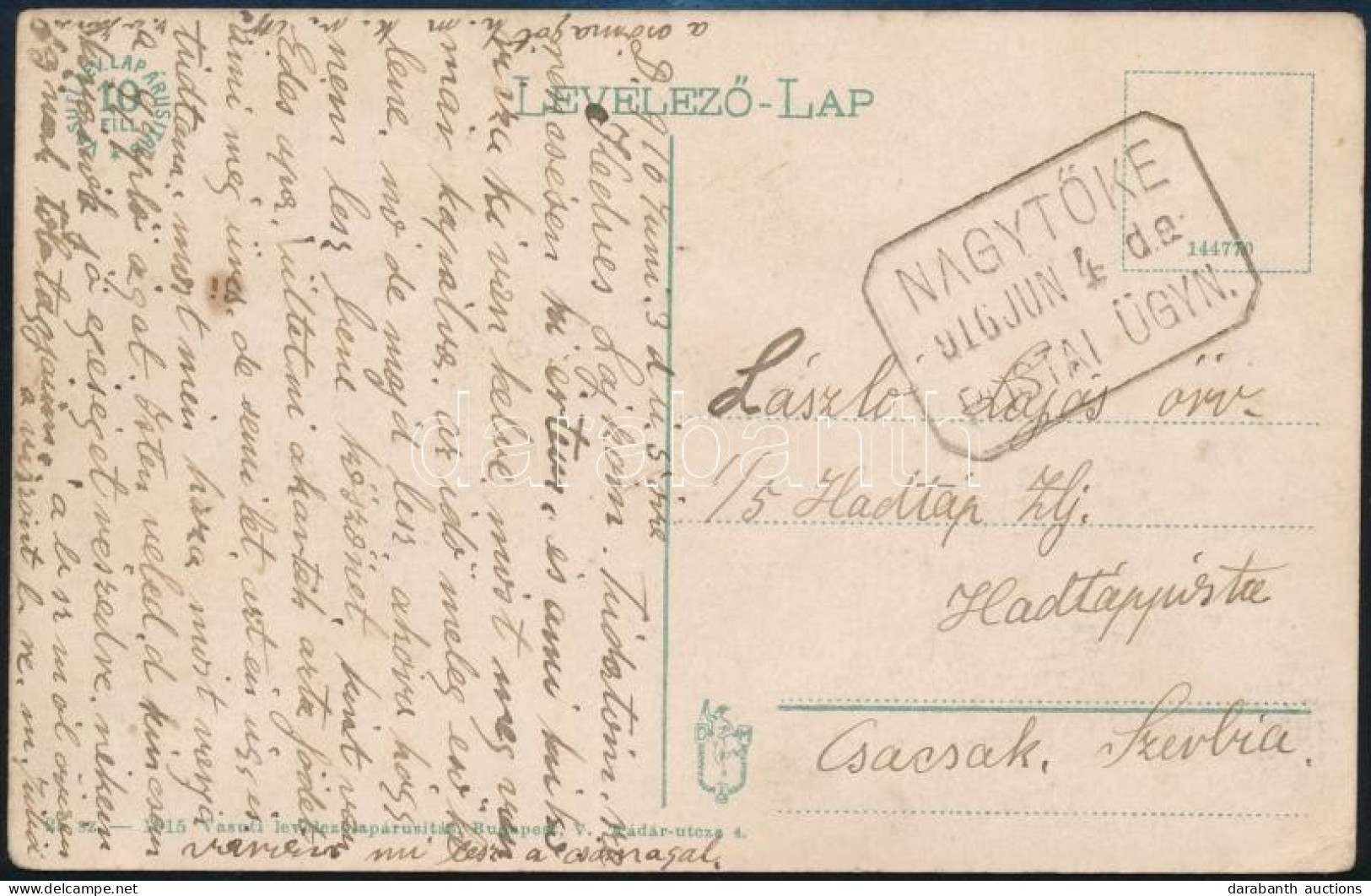 1916 Képeslap NAGYTŐKE Postaügynökségi Bélyegzéssel / Postcard With Postal Agency Postmark - Autres & Non Classés