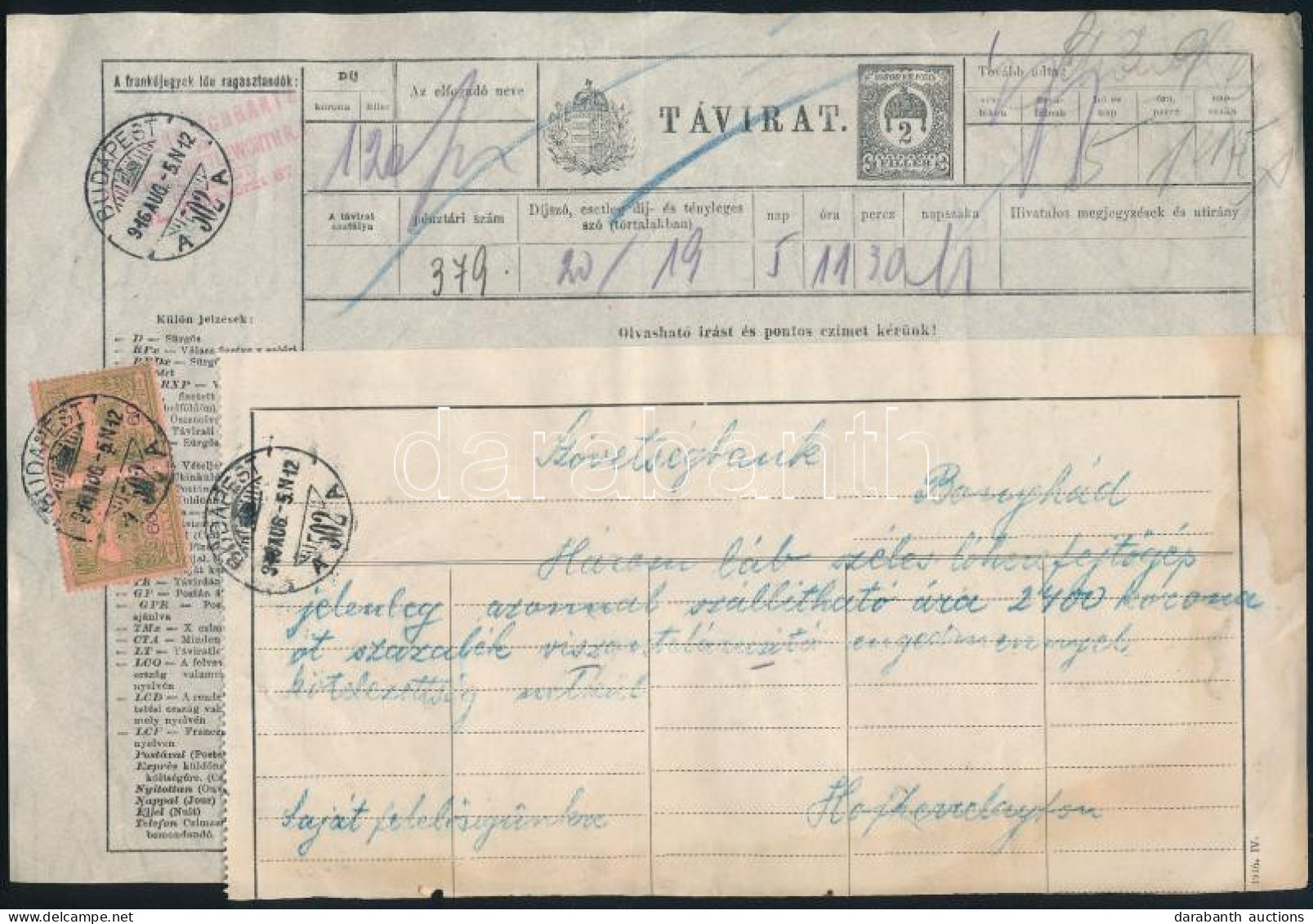 1916 Távirat 1,20K Kézi Bérmentesítéssel, 2 X 60f H&S Perfinnel "BUDAPEST" - Bonyhád - Sonstige & Ohne Zuordnung