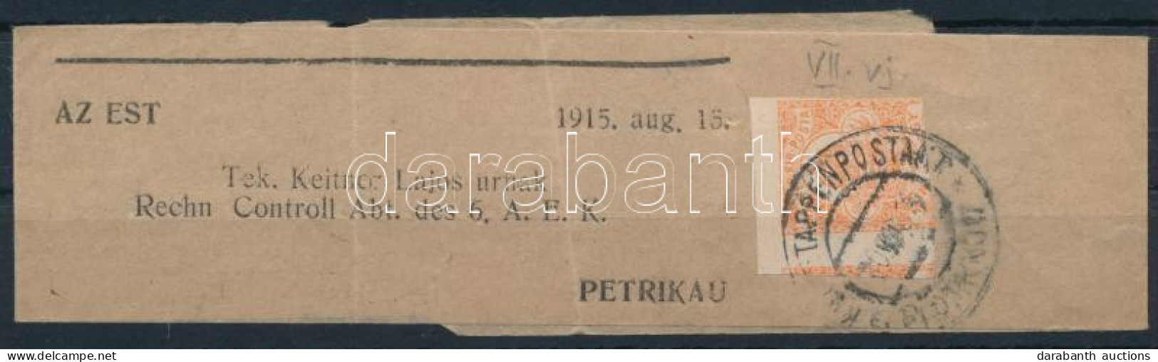 1915 Látványosan Elfogazott Hírlapbélyeg Teljes Címszalagon / Newspaper Stamp On Complete Wrapper "EP PIOTRKOW" - Sonstige & Ohne Zuordnung