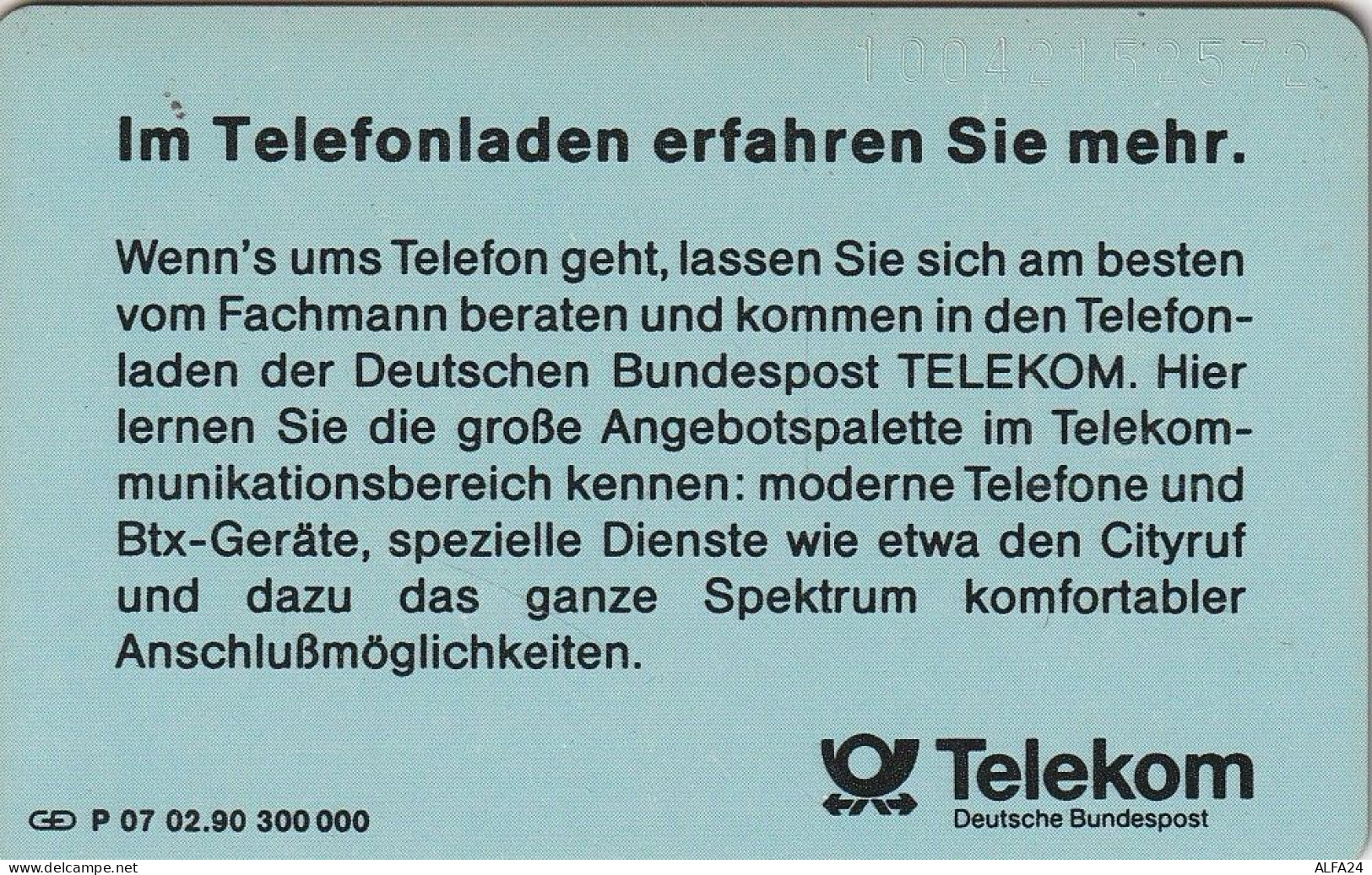 PHONE CARD GERMANIA SERIE P TIR 300000 (E72.40.8 - P & PD-Series : Taquilla De Telekom Alemania