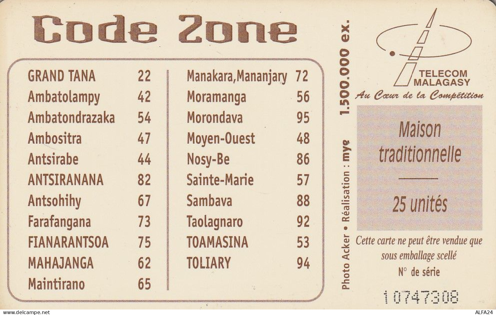 PHONE CARD MADAGASCAR  (E56.31.8 - Madagaskar