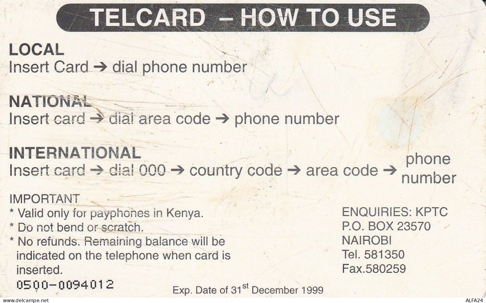 PHONE CARD KENIA  (E56.19.6 - Kenia