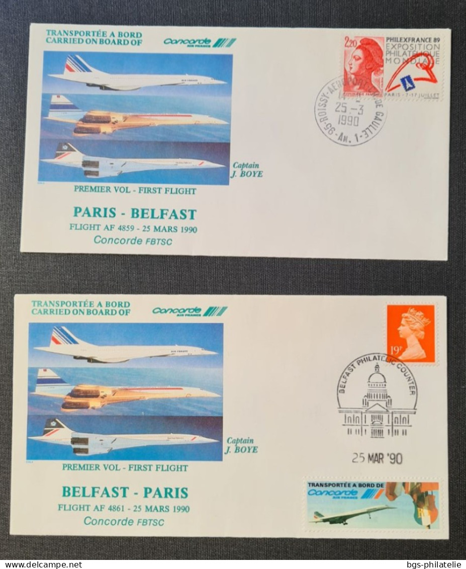 Concorde, Vols BELFAST- PARIS   Et PARIS- BELFAST  Le 25 Mars 1990. - Concorde