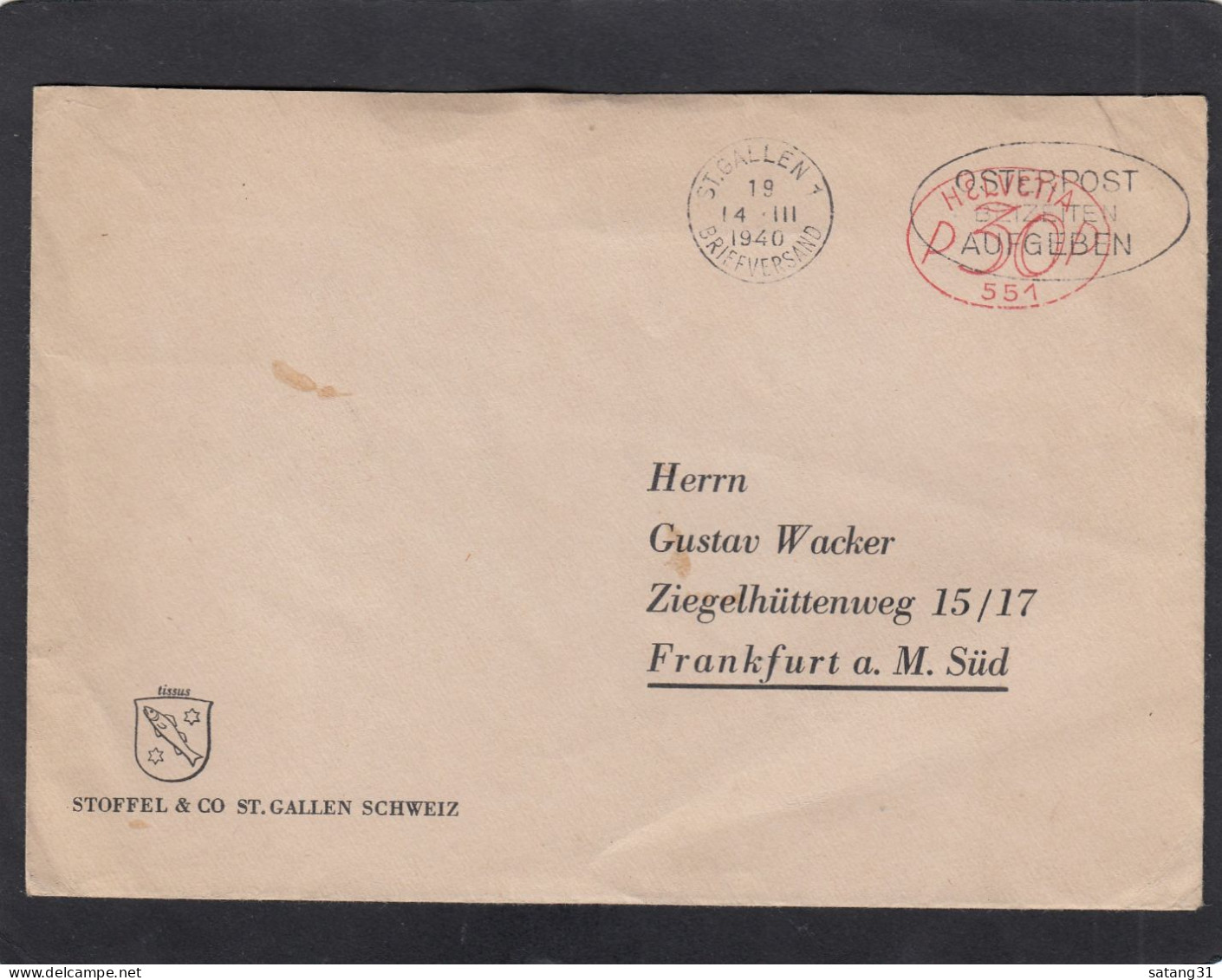 FIRMENBRIEF AUS ST. GALLEN, MIT FREISTEMPEL,NACH DEUTSCHLAND,VON DER DEUTSCHE ZENSUR GEÖFFNET,OKW,1940. - Lettres & Documents