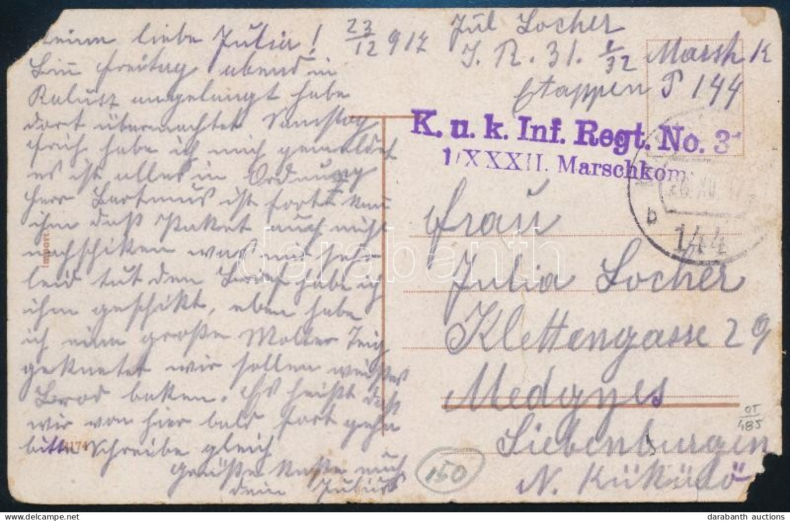 1917 Tábori Posta Képeslap / Field Postcard "K.u.k. Inf. Regt. No.31." + "EP 144 B" - Andere & Zonder Classificatie