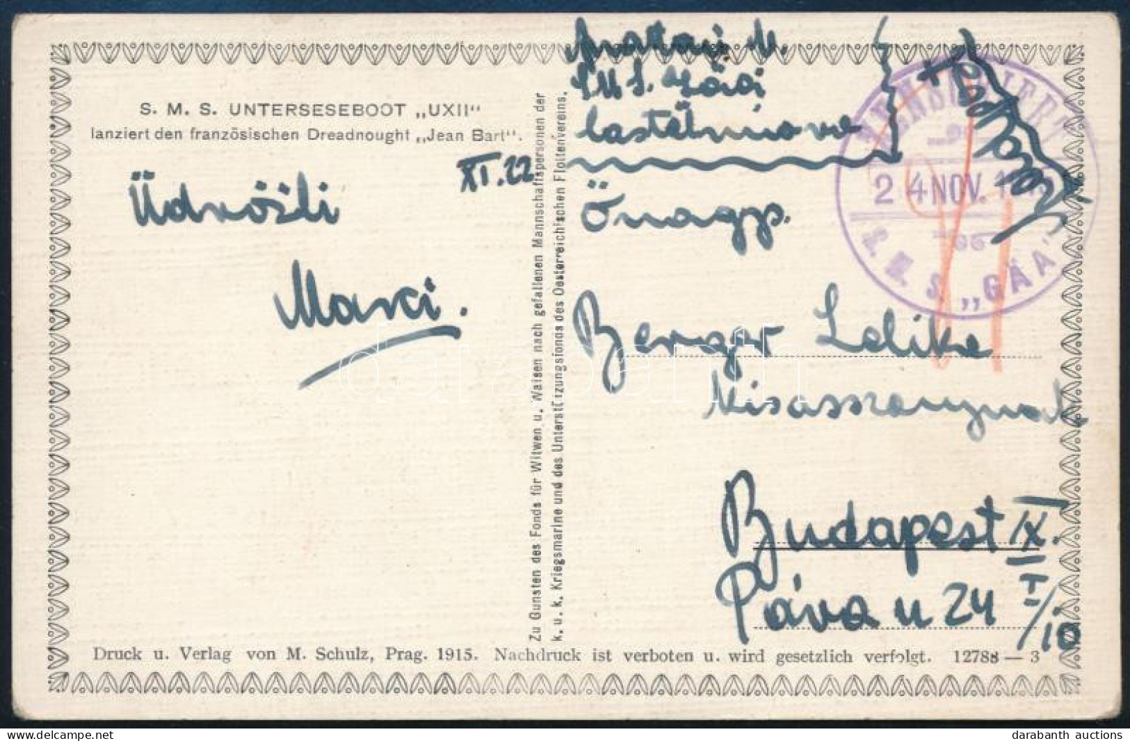 1915 Tábori Posta Képeslap "ZENSURIERT / S.M.S. GÄA" Budapestre Küldve - Autres & Non Classés