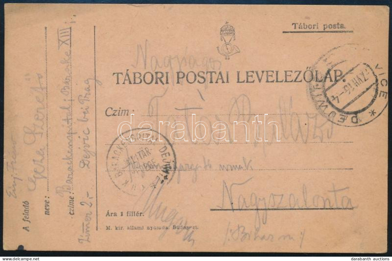 1916 Tábori Postai Levelezőlap "K.u.K. BARACKENSPITAL DEJWITZ" Nagyszalontára Küldve - Other & Unclassified