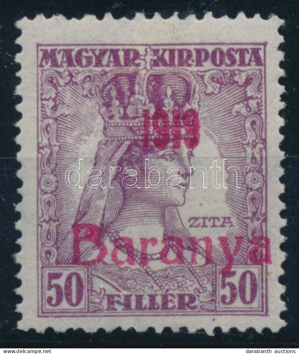 * Baranya I. 1919 Zita 50f Próbanyomat Piros Felülnyomással, Bodor Vizsgálójellel - Other & Unclassified